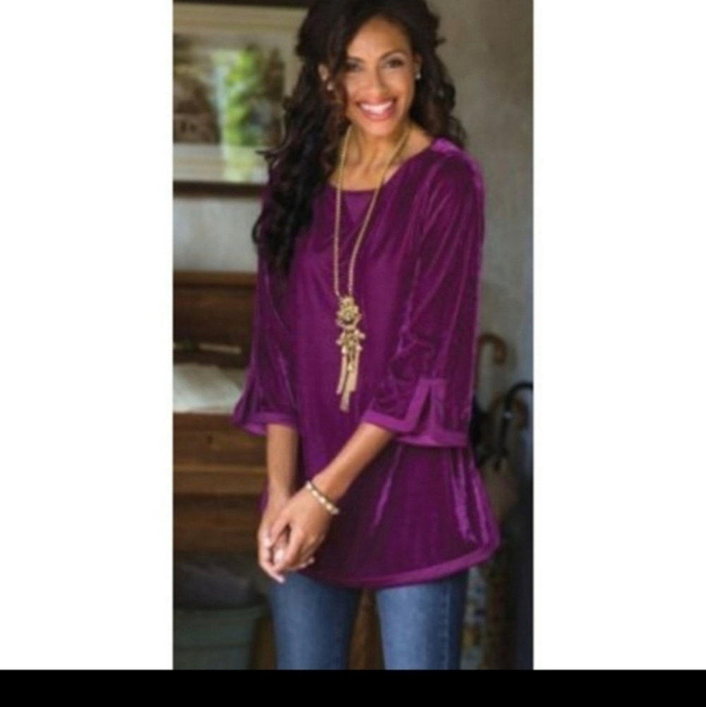 Soft Surroundings Women’s Magenta Purple Velvet 3/4 Sleeve Tunic Top-Size Small